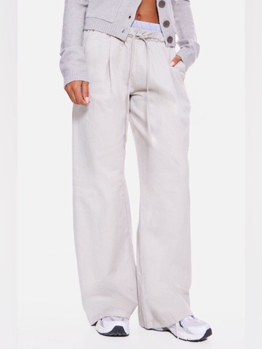 Double Waisted Satin Drawstring Wide Leg Trouser